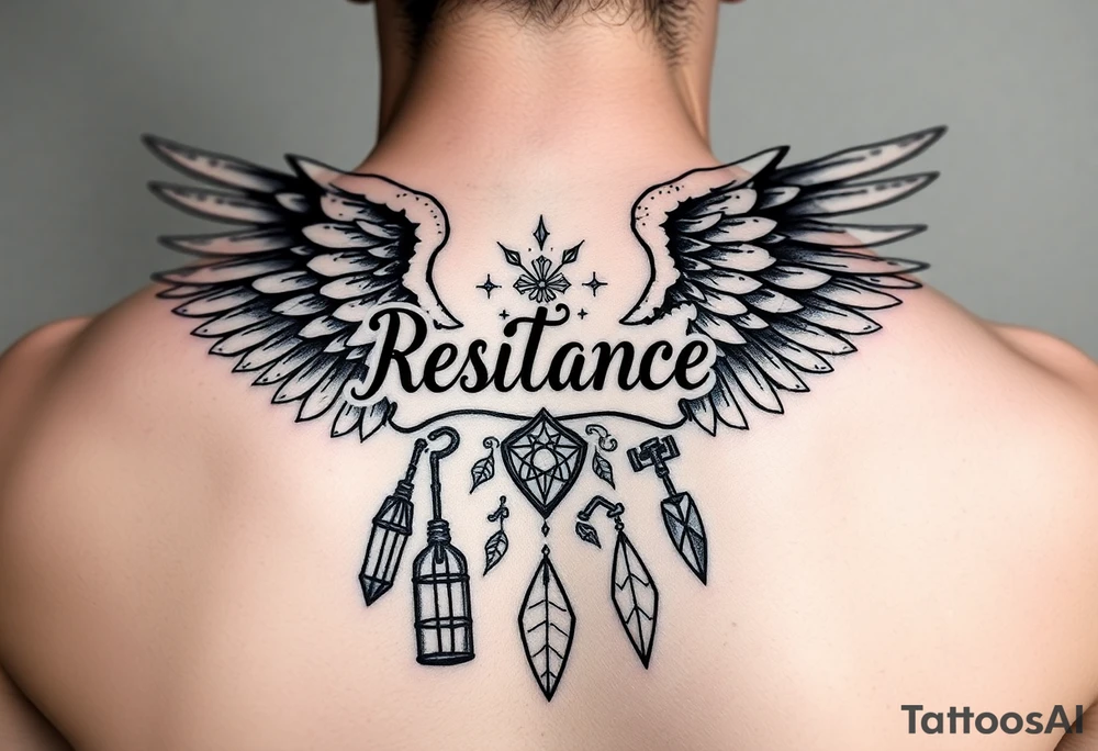 angel wings with related things. Write resilience too tattoo idea
