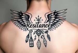 angel wings with related things. Write resilience too tattoo idea