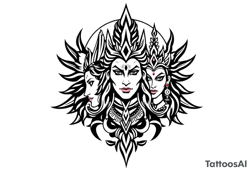 Lord Shiva, Godess Kali, Godess Lilith Together with the moon in the background tattoo idea