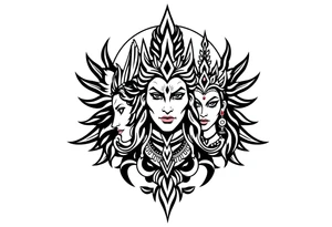Lord Shiva, Godess Kali, Godess Lilith Together with the moon in the background tattoo idea