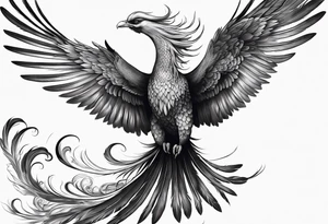 asian elegant long feathered phoenix
in flight with a long neck tattoo idea