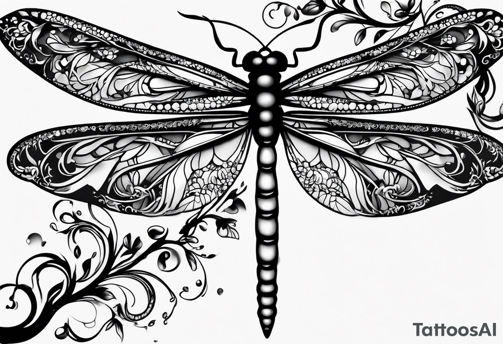 Feather dragonfly vine tattoo idea
