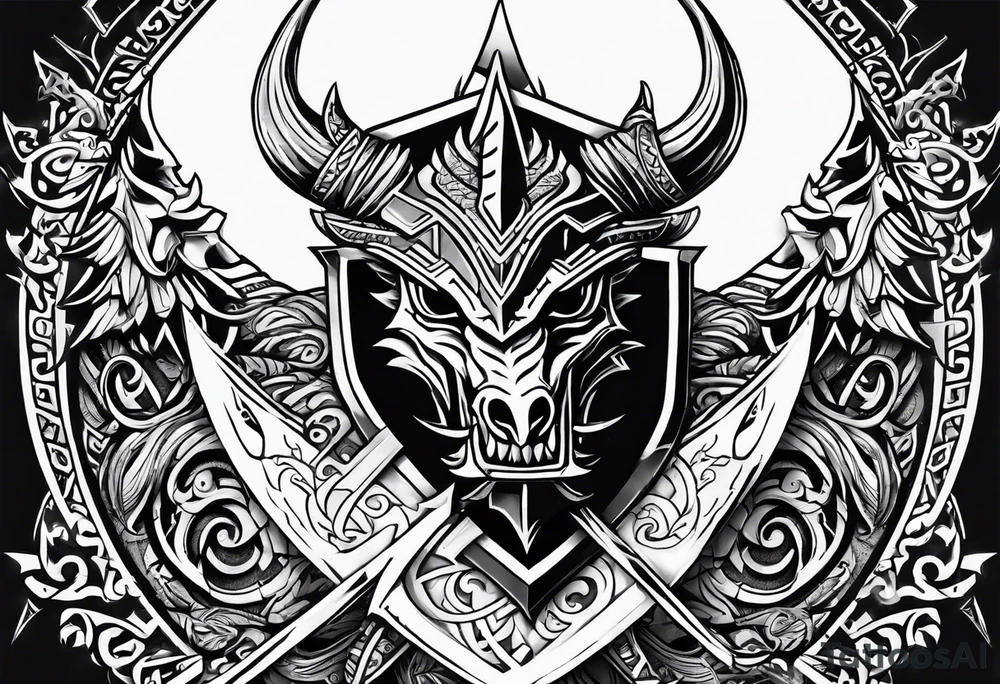 Valhalla sword shield dragon axe Valknut tribal tattoo idea Valhalla sword shield dragon axe Valknut tribal tattoo idea