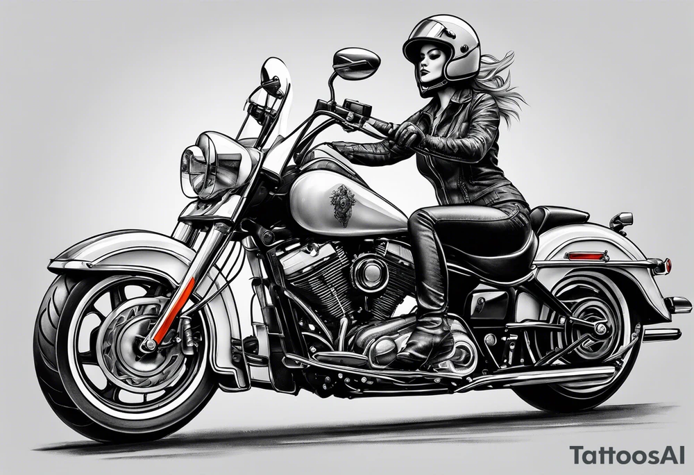 Frau mit Helm auf Motorrad tattoo idea