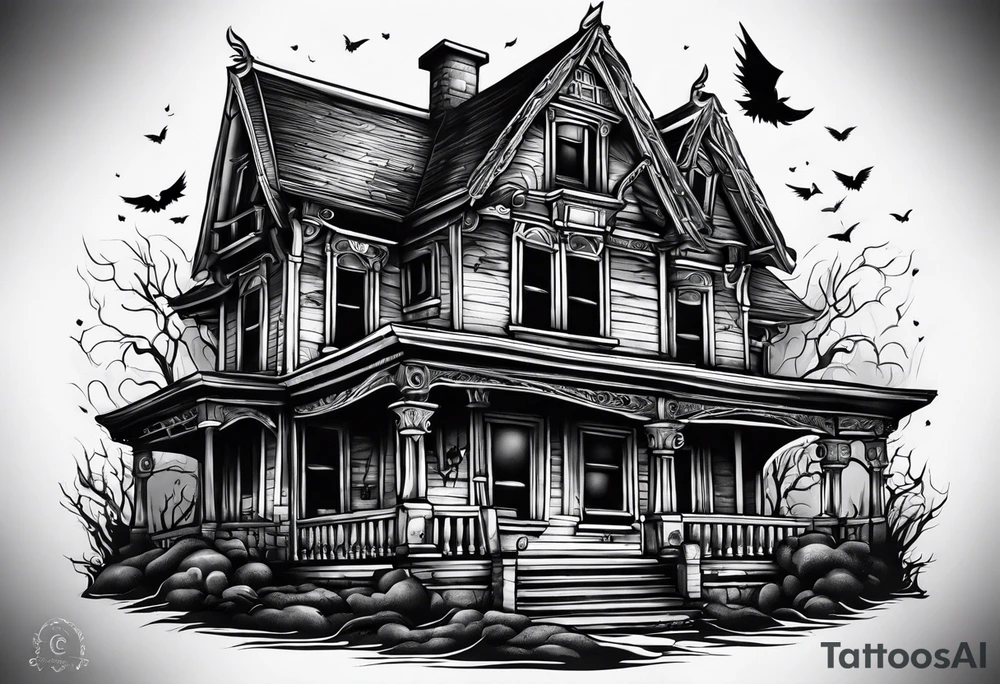 Creepy house spirit tattoo idea