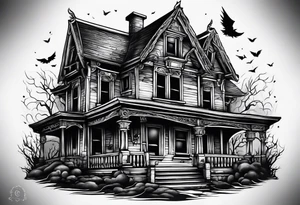 Creepy house spirit tattoo idea
