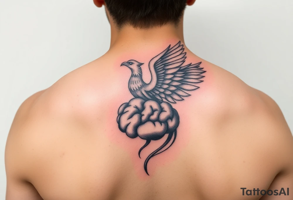 A phoenix rising out of a brain color tattoo idea