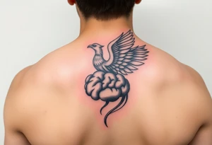 A phoenix rising out of a brain color tattoo idea