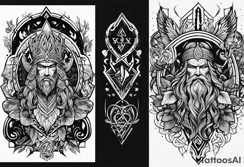 gods of Scandinavian mythology and runes tattoo idea