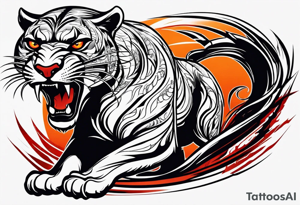 Angry panther facing slightly left with red-orange eyes tattoo idea