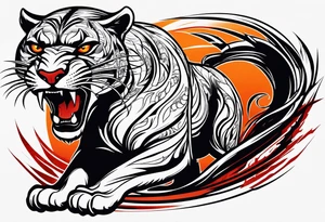 Angry panther facing slightly left with red-orange eyes tattoo idea