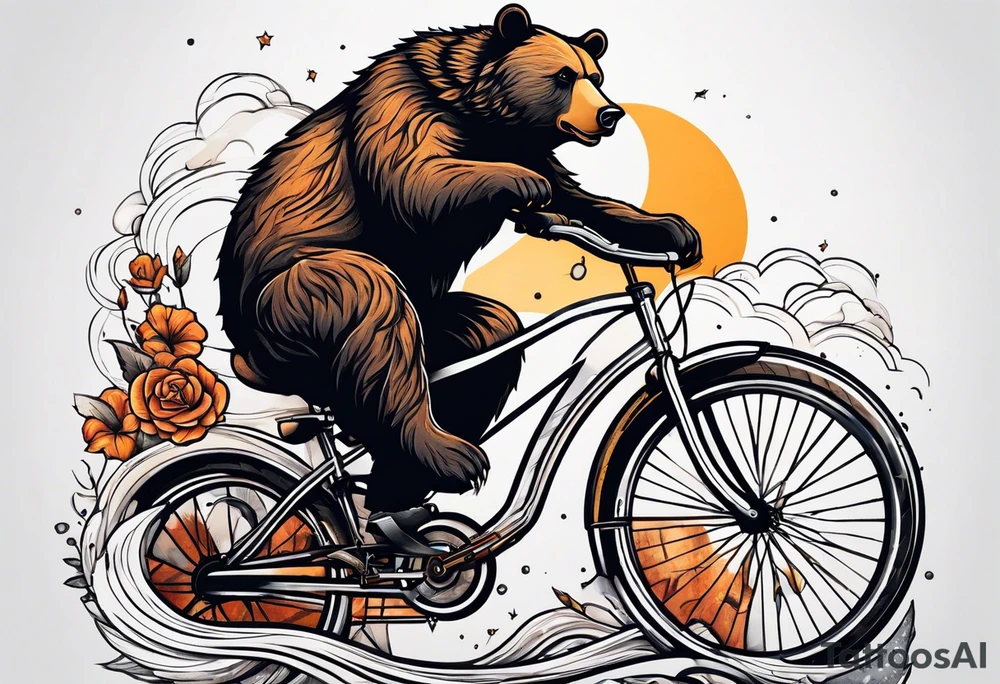 bear riding a bicycle tattoo idea