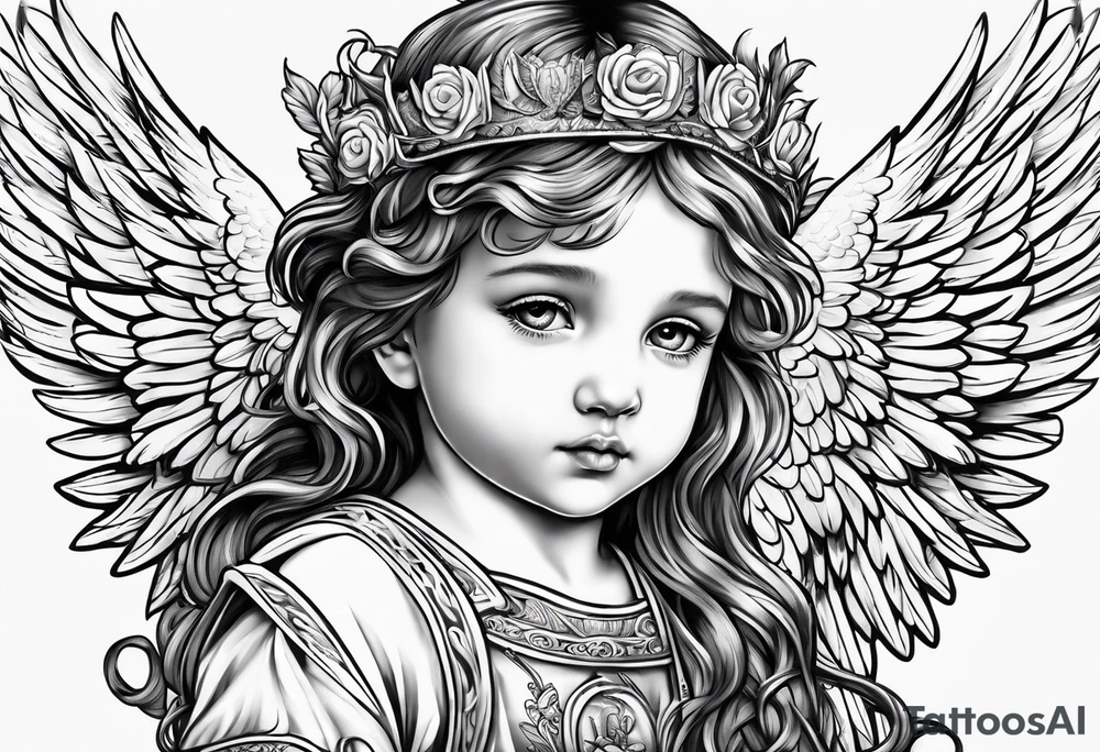 Littl angel kid, roman style tattoo idea