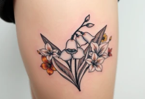 White lily in the valley bells with other different colored lilies surrounding tattoo idea