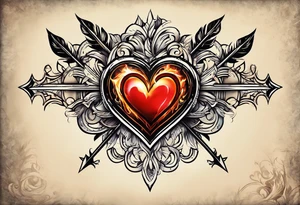 Heart on fire with an arrow shot through it. Showcasing things were difficult between me and my husband and how we are separating our paths tattoo idea