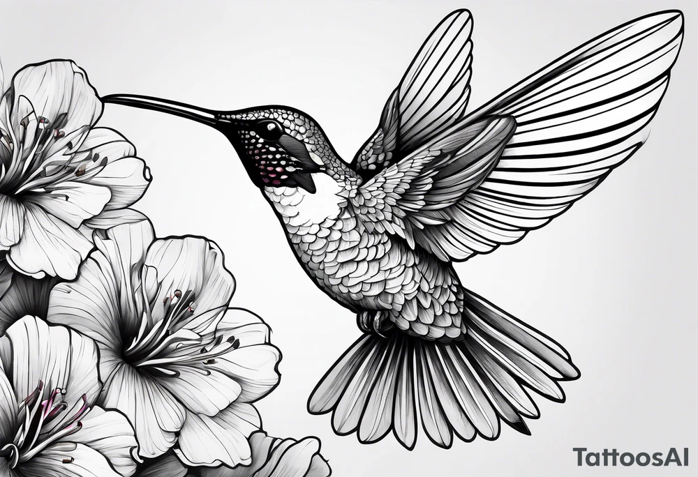 Humming bird and flower for placement on side boob tattoo idea