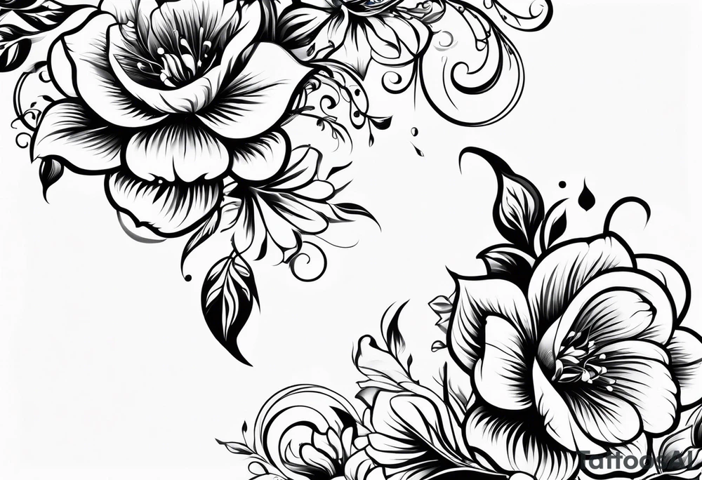 vertical and tall flower vine with shapes tattoo idea
