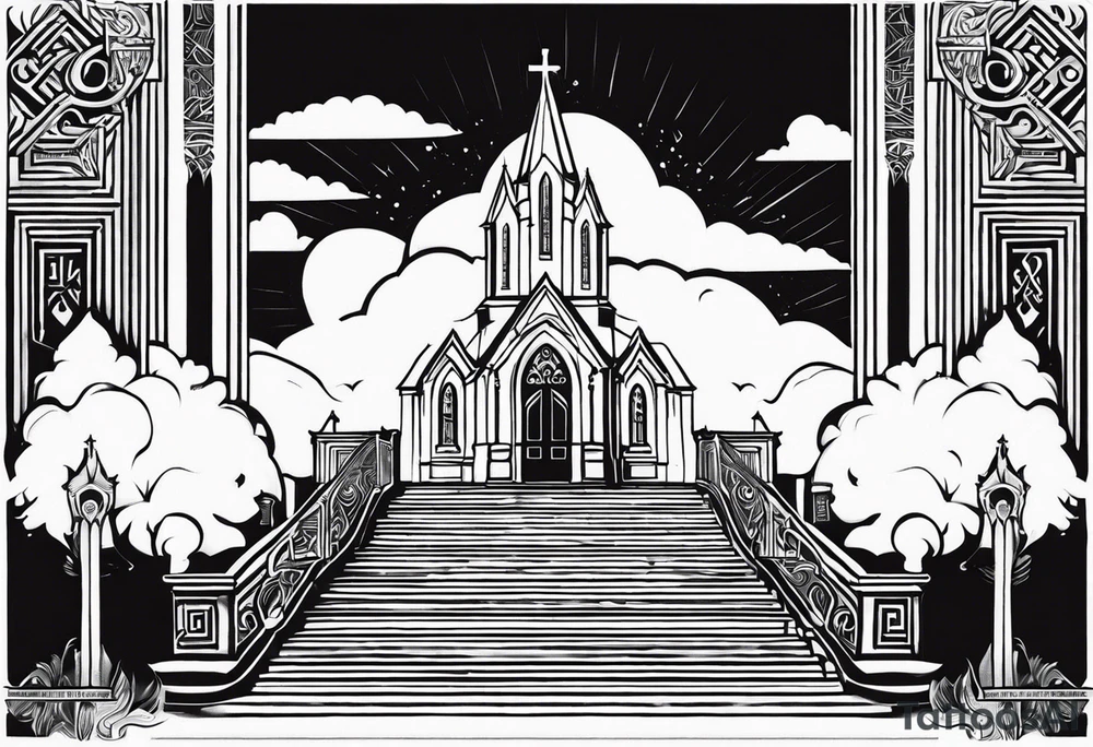 Valhalla  fog stairs mist church tattoo idea