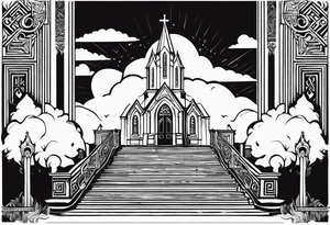 Valhalla  fog stairs mist church tattoo idea