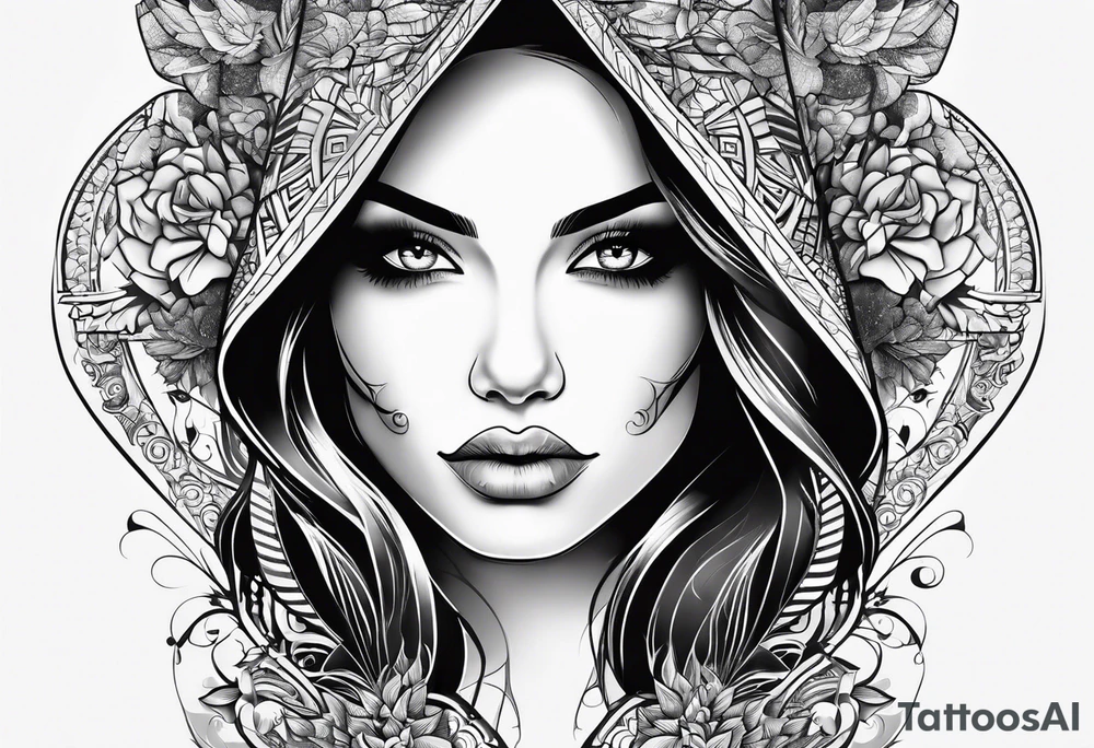 Half evil half beautiful female face tattoo idea