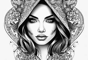 Half evil half beautiful female face tattoo idea