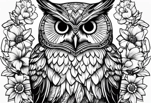female owl with flowers tattoo idea