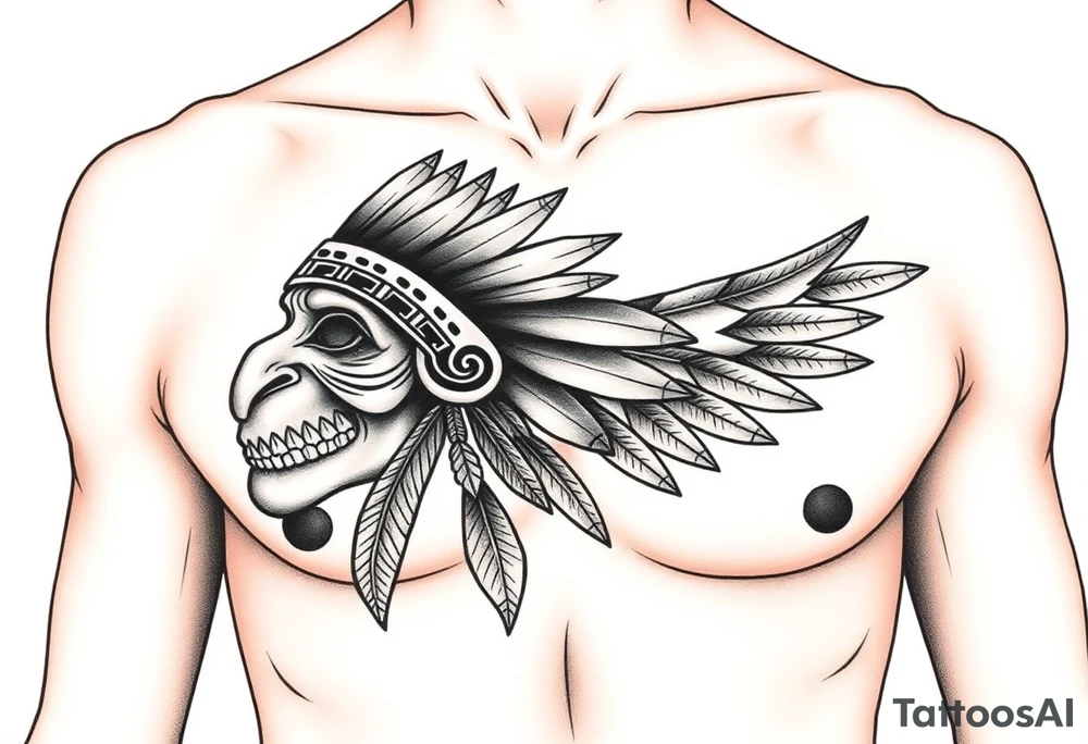 Native American chest in full color male left peck tattoo idea
