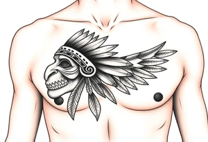 Native American chest in full color male left peck tattoo idea