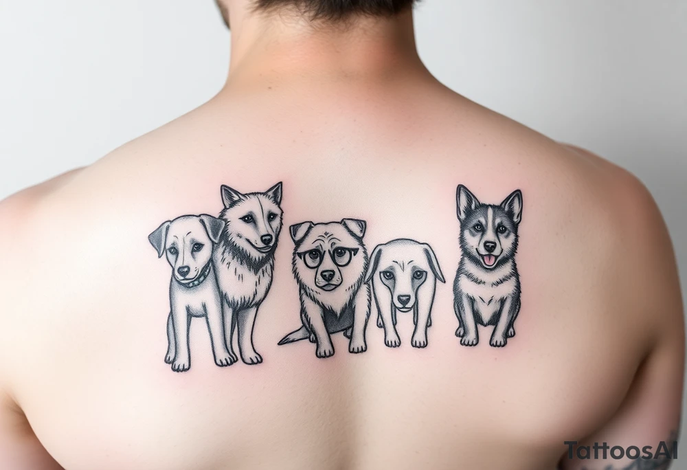 Je voudrais un tatouage qui représente notre 2e vie suite à un accident. Mon mari, Elex, mon fils Evan, nos neveux Sixtine et Diego et Cookie ma chienne, quelque chose de minimaliste et discret tattoo idea