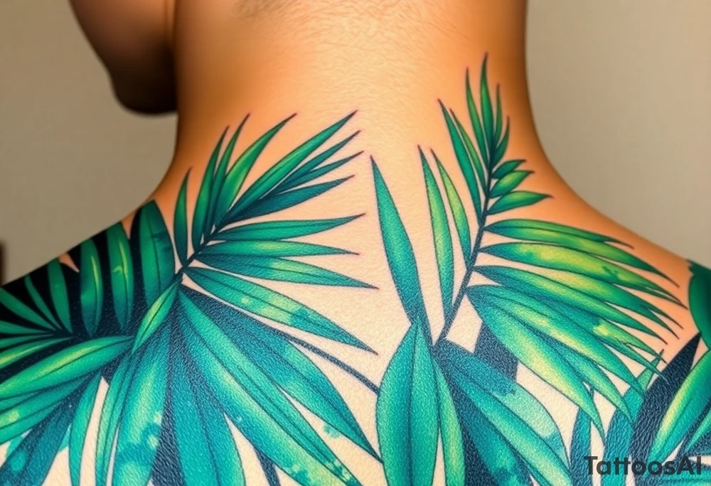 realistic large woven palm leaves tattoo idea