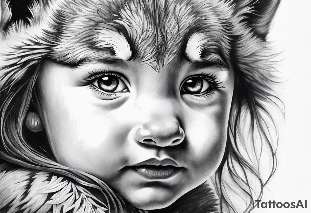 Wolf face toddler daughter face tattoo idea