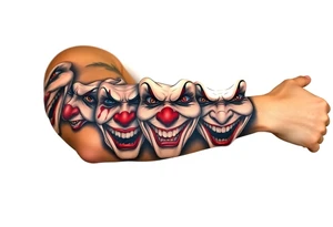creative collage of each different emotion in different type of clown faces tattoo idea