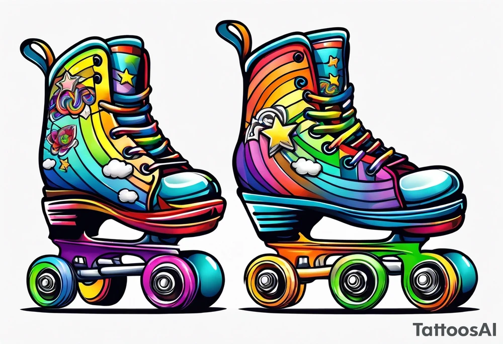 cute,  rainbow roller skates tattoo idea