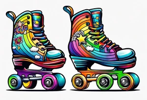cute,  rainbow roller skates tattoo idea