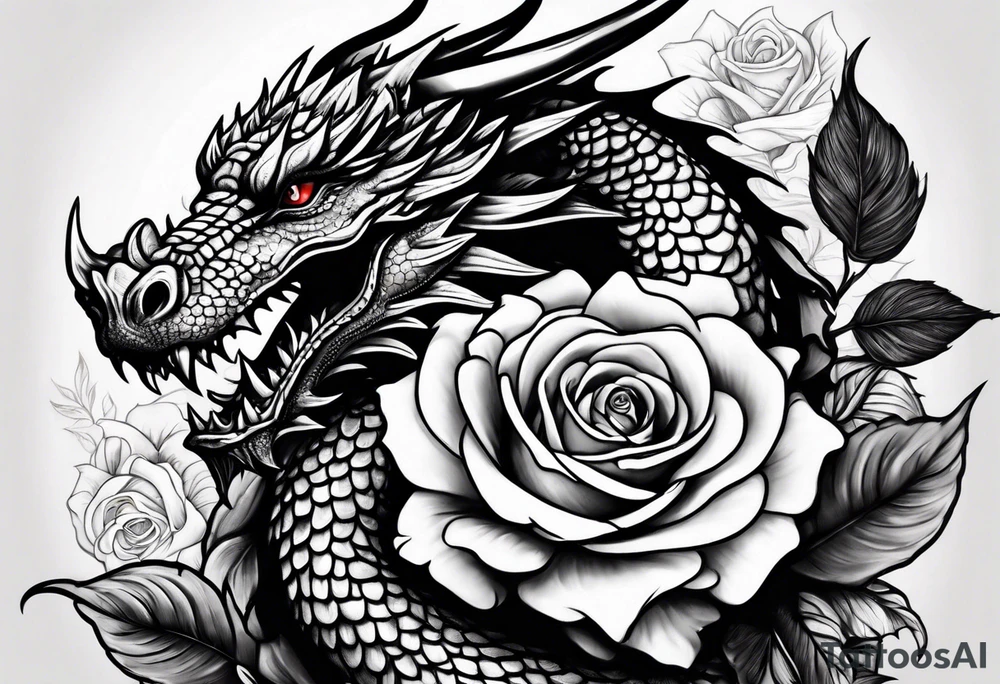 Dragon roses tattoo idea