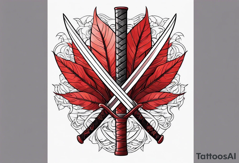 katana, red leaves, red sun tattoo idea