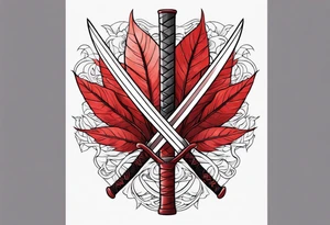 katana, red leaves, red sun tattoo idea