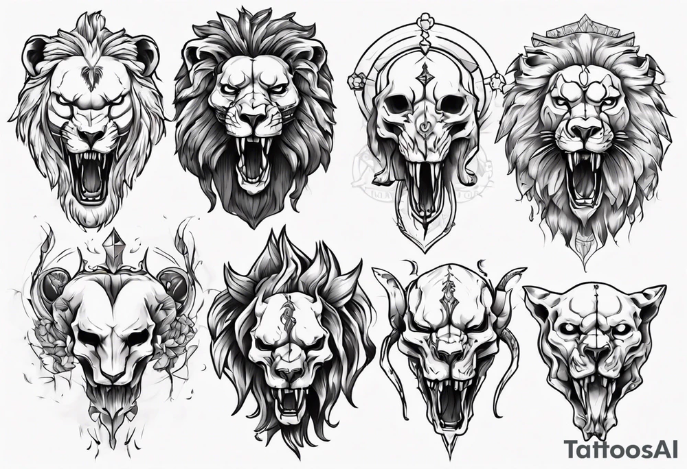 Lion skull statue tattoo idea