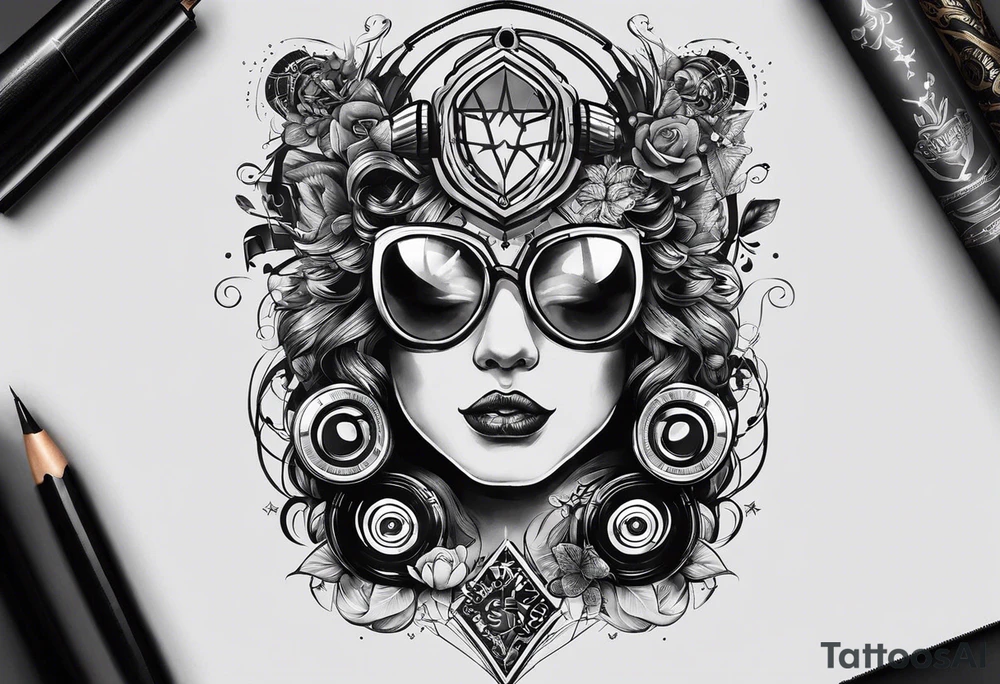 Idea of the tattoo is trust the process, i want some music reference because i am a music producer, and also a business/money reference because i start businesses and i love that, also some emotional reference because trusting the process is also in emotions tattoo idea