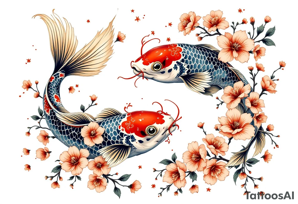 Koi fish and cherry blossom design tattoo idea