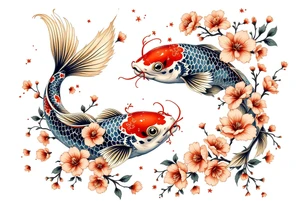 Koi fish and cherry blossom design tattoo idea