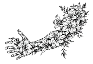 fill hand and up arm with narcissus flowers, holly and jonquil flowers tattoo idea