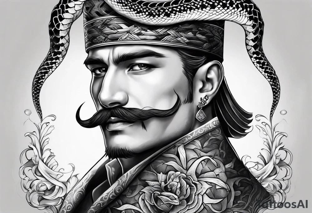 snake on man's head tattoo idea