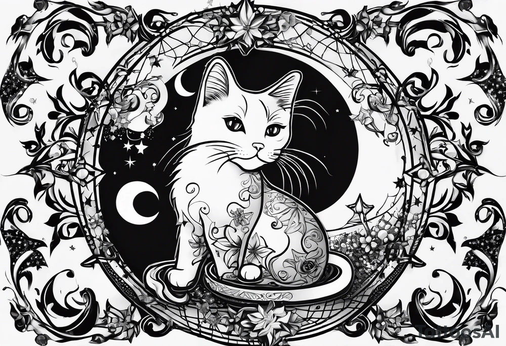 20 oz tumbler banner design, candy, minimalist, spellbound, voodoo, cat, moon, stars, Halloween tattoo idea