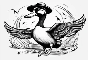 Dabbling Duck dressed like a wizard casting a spell with his wand tattoo idea