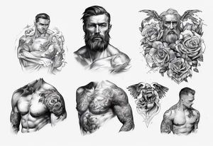 a chest tattoo starting at the left pec going onto the shoulder and bicep. tattoo idea