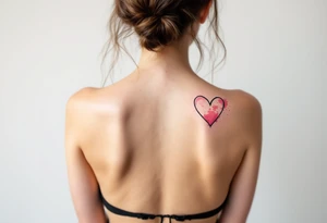 Heart outlines in black ink filled with soft pink watercolor splashes on opposite shoulders. tattoo idea