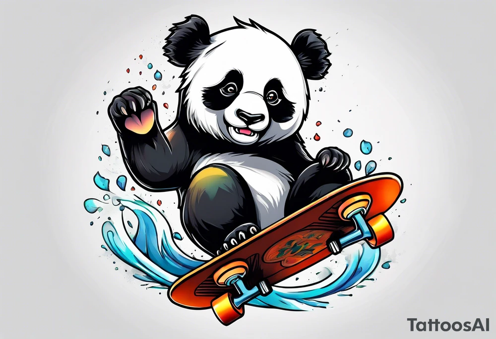 panda riding a skateboard tattoo idea