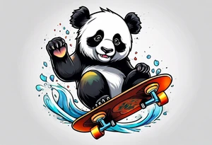 panda riding a skateboard tattoo idea