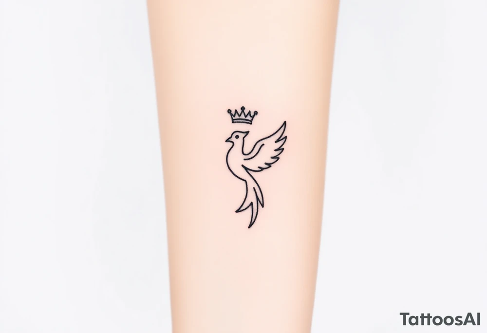 Minimal phoenix and crown fine lines tattoo idea